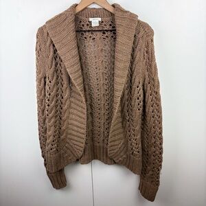 Aeve Baby Alpaca Wool Open Front Knit Cardigan Sweater Tan Brown Anthropologie